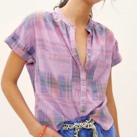 Anthropologie Pilcro Hannah Surfer Blouse Purple Motif SzS - Picture 1 of 9